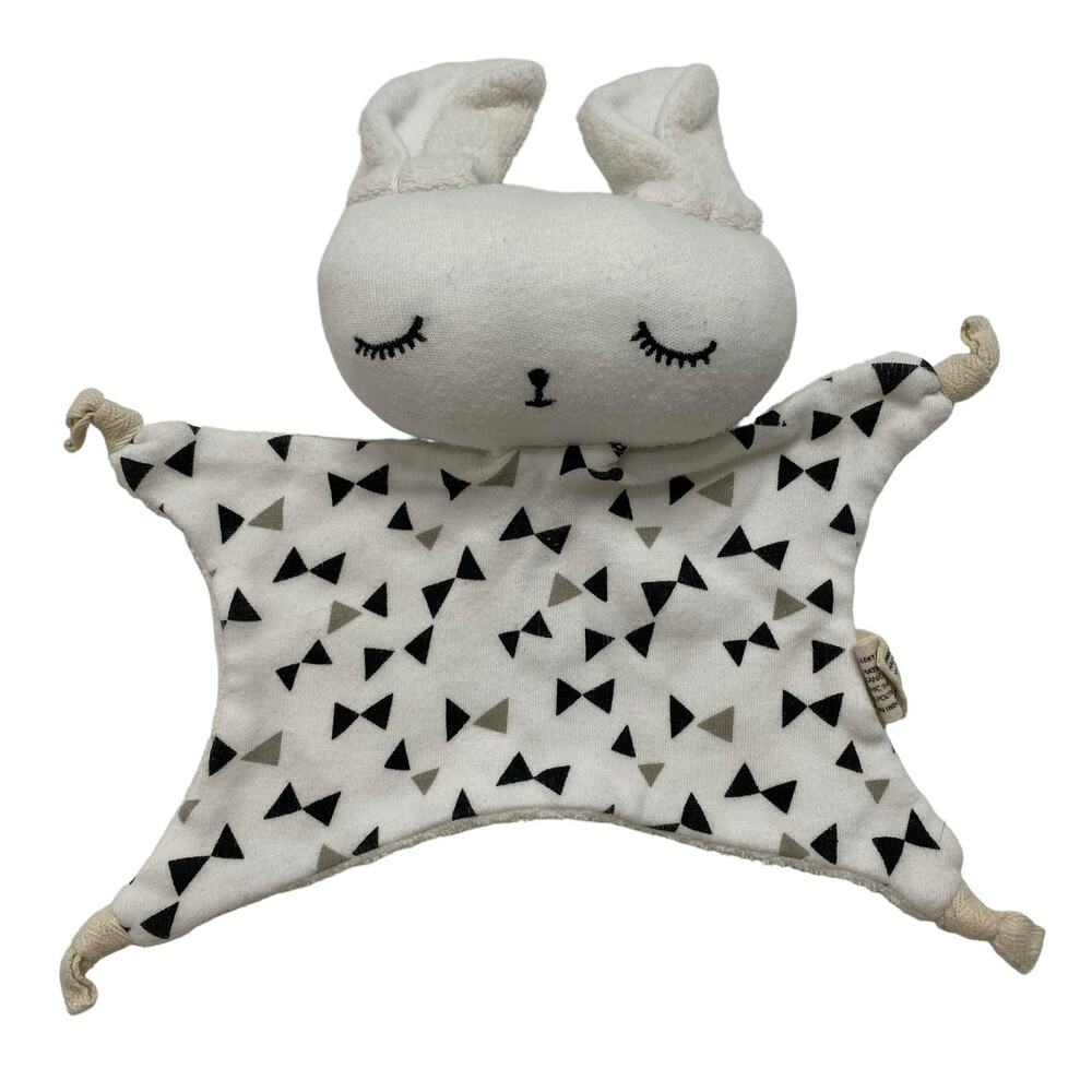 WEE GALLERY Cuddle Bunny Bow Tie Lovie Stuffed Animal White Black Tan Minimalist